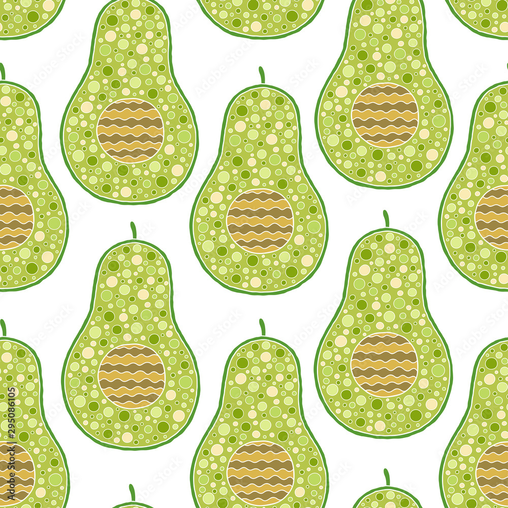 Vector seamless background with avocado fruit slices