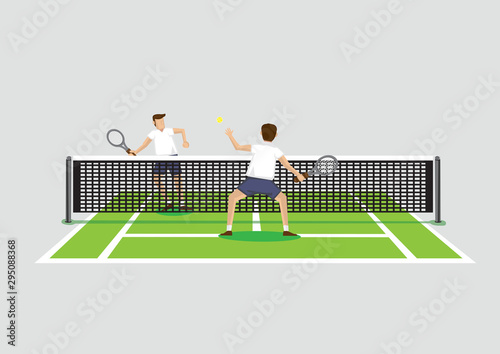 Playing Tennis in Tennis Court Vector Illustration