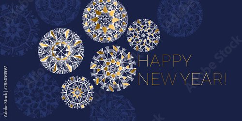 Elegant mandala style snowflakes composition