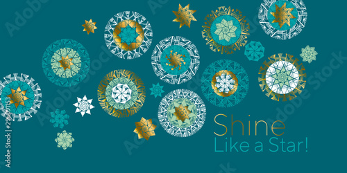 Emerald green and gold big snowflakes header