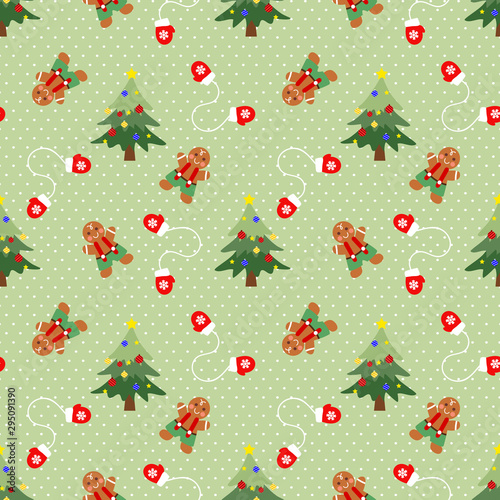 Cute Christmas gingerbread man and Christmas tree seamless pattern.