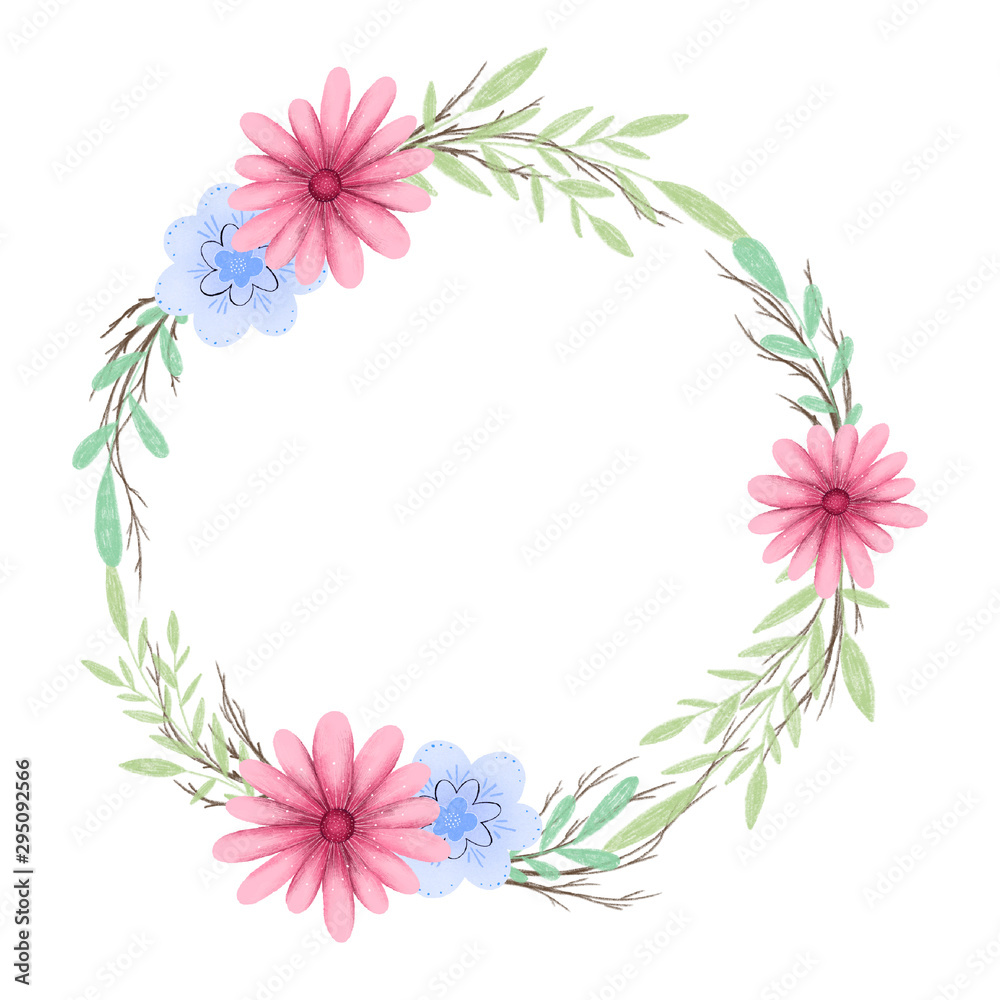 Cute floral wreath. Hand drawn illustration