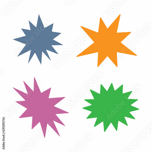Set of isolated colored starbursts. Vector illustration.