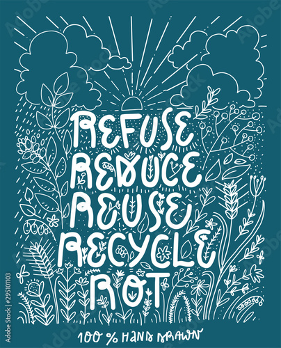 Zero waste life quote. Minimalism. Trendy hand drawn cute lettering in simple style. Vector.