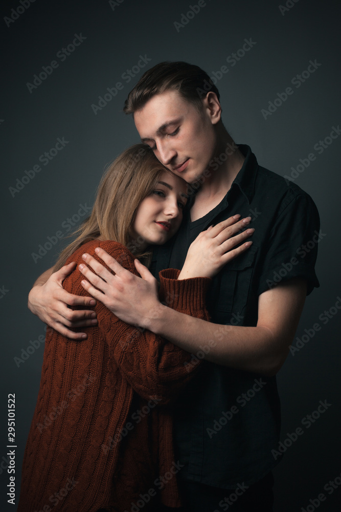 Portrait of gentle young couple in love. Studio Portrait of gentle young couple in love. Studio