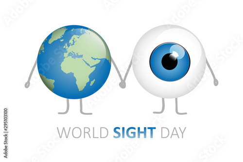 world sight day blue eye and earth holding hands cartoon vector illustration EPS10
