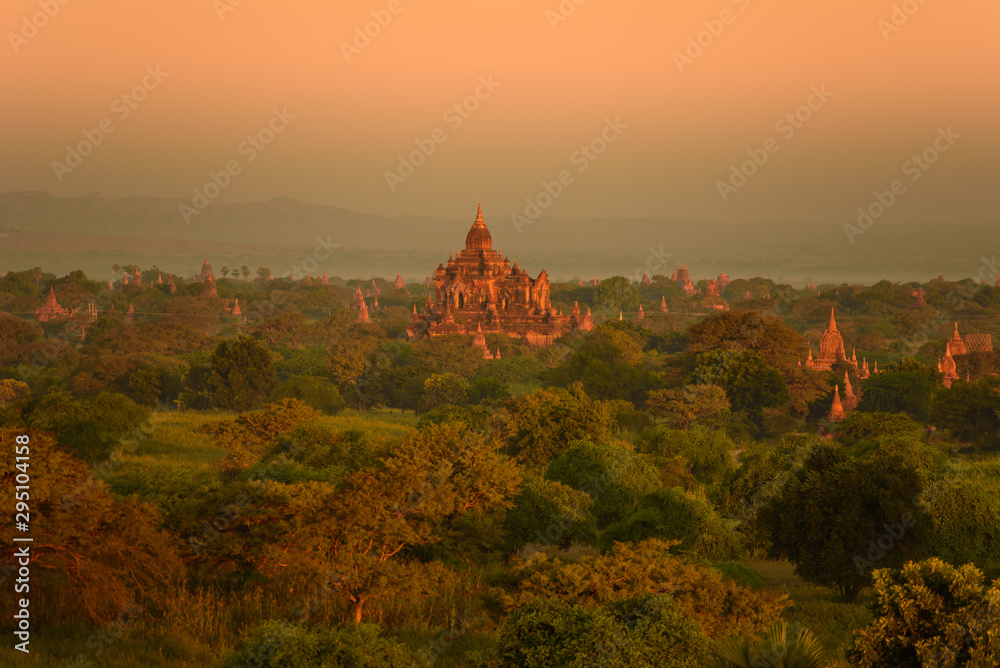 sunrise over Bagan, Myanmar temples in the Archaeological Park, Burma.