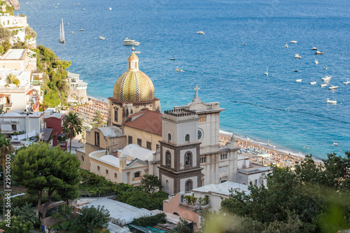 View of Positano village along Amalfi Coast in Italy, Campania, Naples