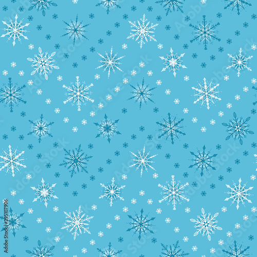Vector Chevron Seamless Pattern of Snowflakes. Winter Traditional Holiday Wallpaper with Snow Print. Zigzag Striped Blue Background for Gift Wrapping or Textile. Christmas and New Year