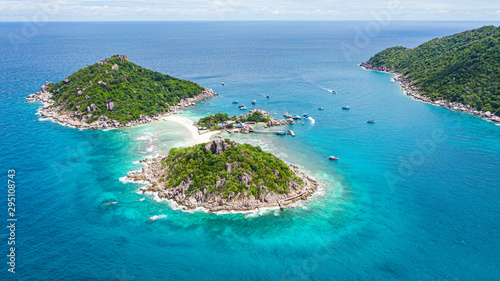 Amazing in nature, Beautiful Koh Nang Yuan island, Koh Nangyuan, Koh tao, Surat Thani, Thailand. Aerial Bird Eye View