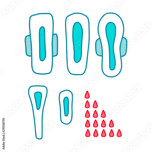 Hygienic pads for womans menstrual cycle periods hand drawn vector set of different sizes