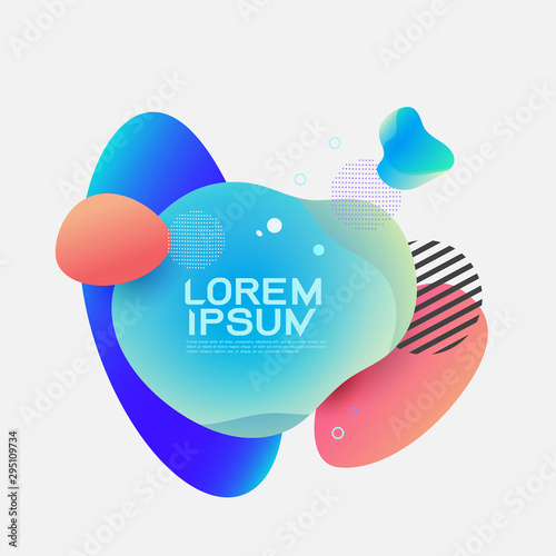 Fluid abstract dynamic shapes. Trendy badges geometric design, banner for replace text. Vector illustration