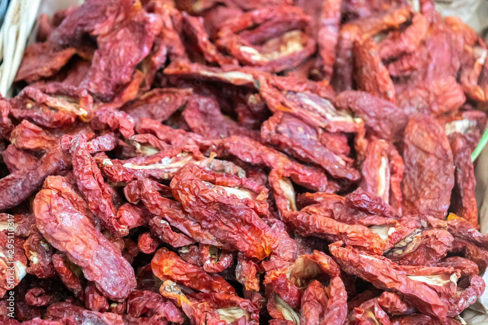 Heap of sun-dried red tomatoes