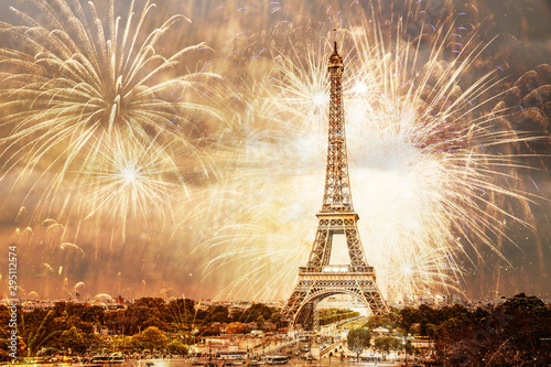 romantic New Year destination Eiffel tower with fireworks Paris, France © Melinda Nagy