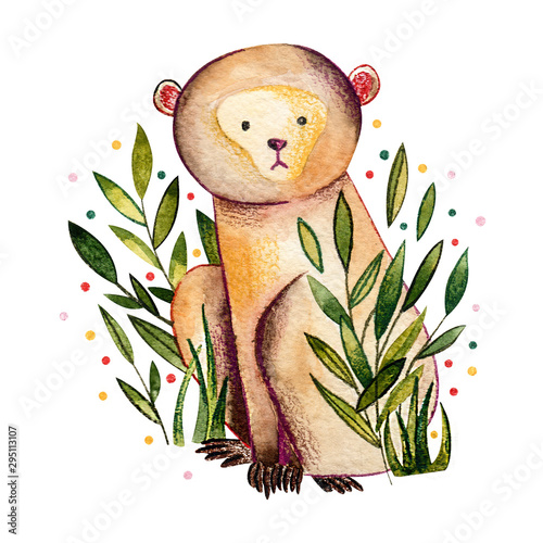 Cute watercolor animal. Hand drawn illustration. Watercolor illustration