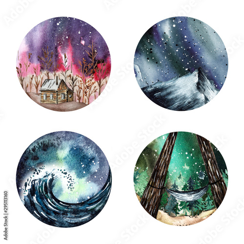 Watercolor planets. Hand drawn illustration