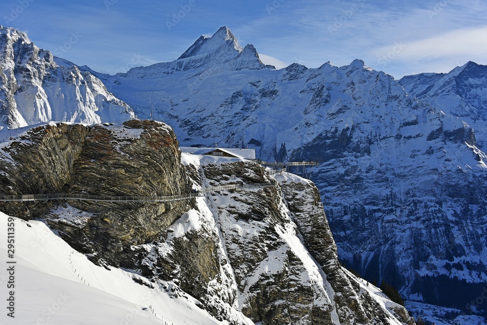 cliff walk in winter at First Grindelwald Switzerland