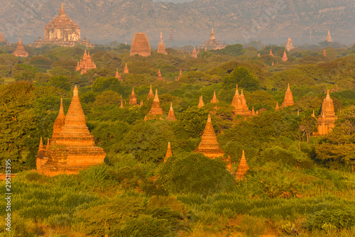 Bagan, Myanmar temples in the Archaeological Park, Burma. Sunrise