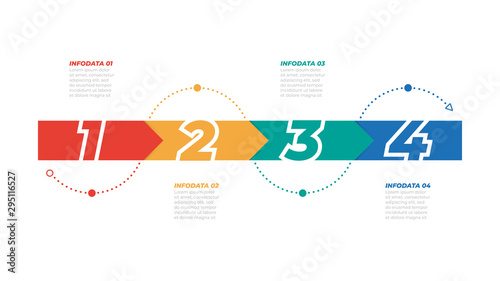Timeline infographic template. Business concept with 4 options, steps, arrows. Can be used for workflow diagram, info chart, presentations. 