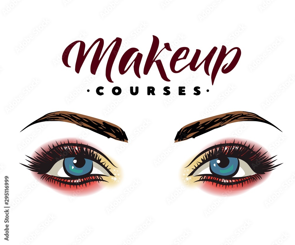 Makeup artist business card template. Vector hand drawn illustration of  colorful women eyes make-up. Concept for beauty salon, cosmetics label,  visage and makeup, Motivation quote: beauty salon Stock Photo | Adobe Stock