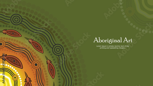 Aboriginal dot art vector banner with text.