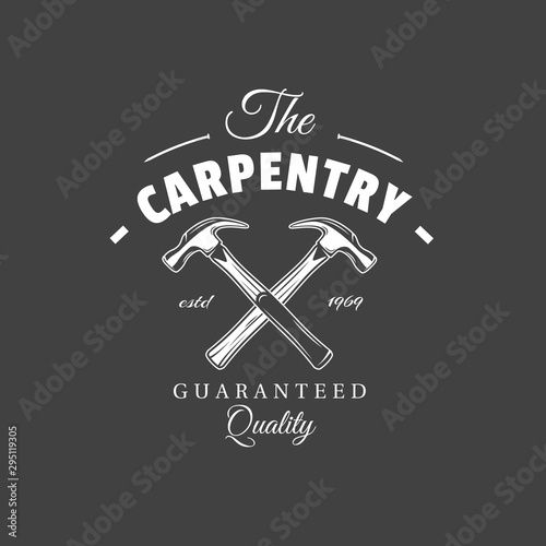 Carpentry label isolated on black background