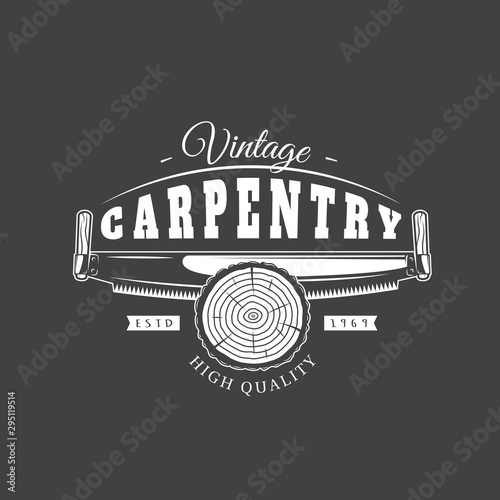 Carpentry label isolated on black background