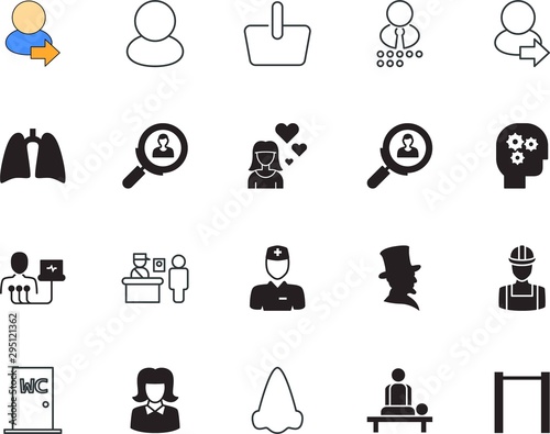 people vector icon set such as: thin, nostril, blue, hygiene, custom, nose, hard, supervisor, industry, market, toilet, part, portrait, engineer, logo, border, group, unisex, spa, healing, surgery
