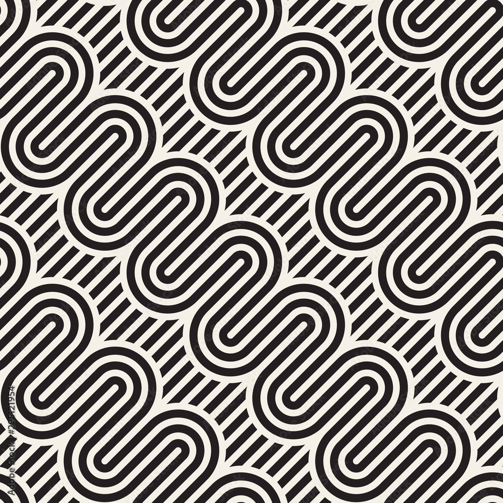 Vector seamless interlaced stylish pattern. Repeating geometric background design with weaved bold lines.