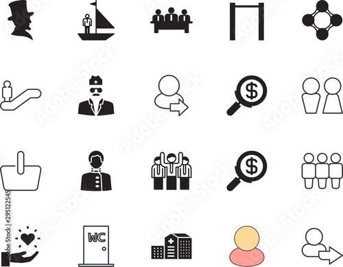 people vector icon set such as: consumerism, expert, top, weight, lift, electronic, empty, mall, walkway, stair, goal, together, politician, physician, retail, box, way, orthodox, unity, activity