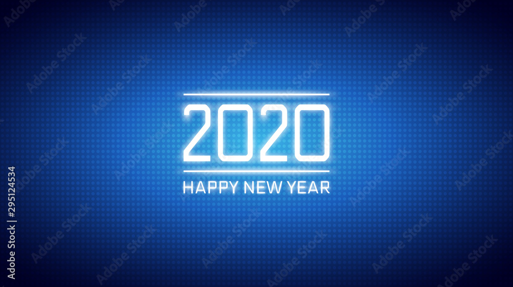 Happy new year 2020 in abstract technology polka dots led on dark blue color background Happy new year 2020 in abstract technology polka dots led on dark blue color background