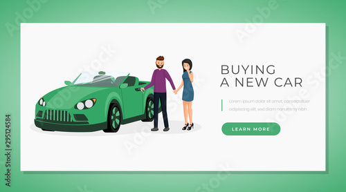 Buying new car web banner template. Transport showroom, automobile dealership center website landing page interface layout. Vehicle retail business webpage, homepage concept with text space