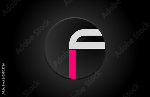 alphabet letter f black circle pink white logo icon design