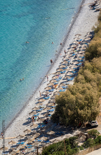 Plaka, Crete, Greece. October 2019, The narrow beach at Plaka in Eastern Crete on the Mirabella Sea. photo