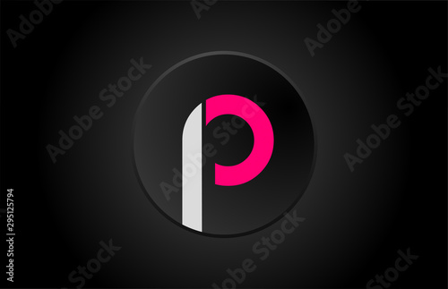 alphabet letter p black circle pink white logo icon design