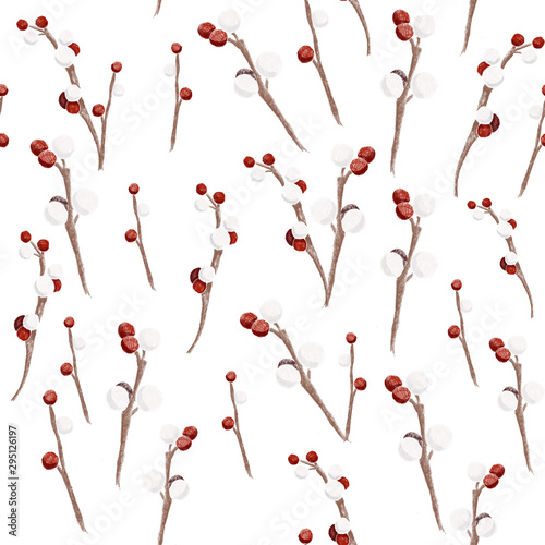 Red berries Christmas seamless pattern. Textile and fabric design. Chalk imitation.