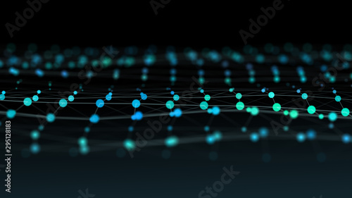 Close up of abstract bridge contraction structure out of shiny dpts and lines.