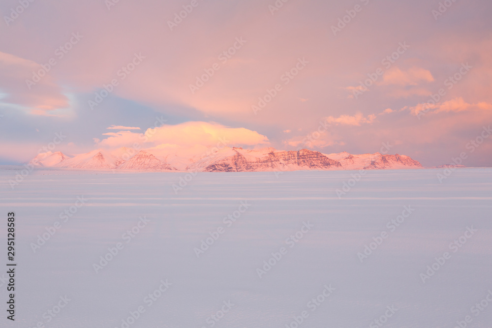 Dramatic Arctic scenery in late afternoon winter light.