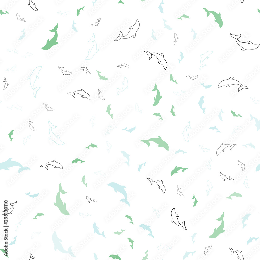Light Blue, Green vector seamless template with dolphins. Shining illustration of colorful gradient sea dolphins. Pattern for websites of animals. Light Blue, Green vector seamless template with dolphins. Shining illustration of colorful gradient sea dolphins. Pattern for websites of animals.