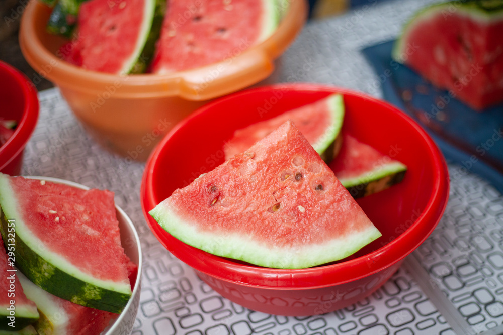 Juicy watermelon. Slices of watermelon on the table. Tasty big berry. Juicy watermelon. Slices of watermelon on the table. Tasty big berry.