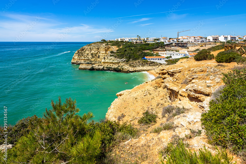 Scenic Algarve coastal landscape near Beangil Beach. Algarve is a very popular holiday destination in Portugal