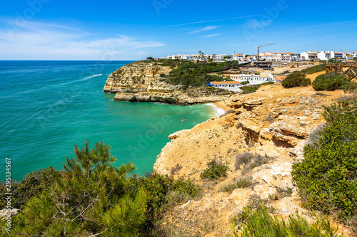 Scenic Algarve coastal landscape near Beangil Beach. Algarve is a very popular holiday destination in Portugal