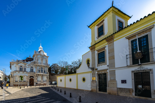 Faro cityscape with Palacete Belmarco on the left and Brazilian Consulate on the right, Algarve, Portugal