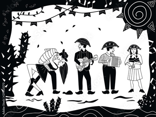 performing musical arts on stage. illustration of cordel style