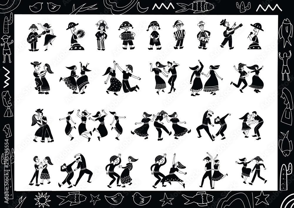 illustration of cordel style music and dance performances illustration of cordel style music and dance performances