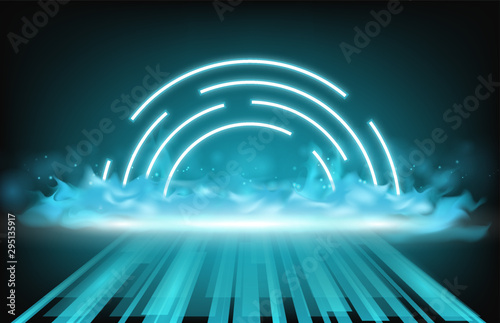 Abstract background of technology neon light ,smoke and pathway