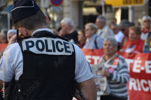 Police force photographed during a demonstration