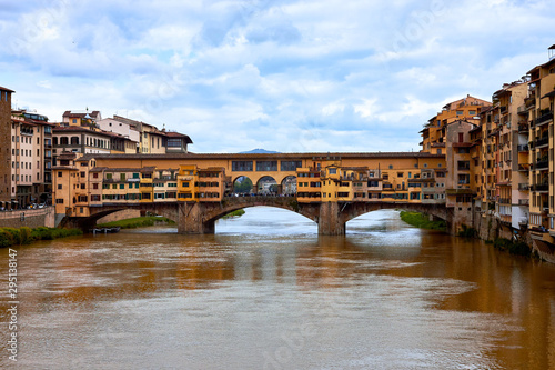 Ponte Vecchio bridge across Arno river in Florence  Italy. View from Ponte Santa Trinita
