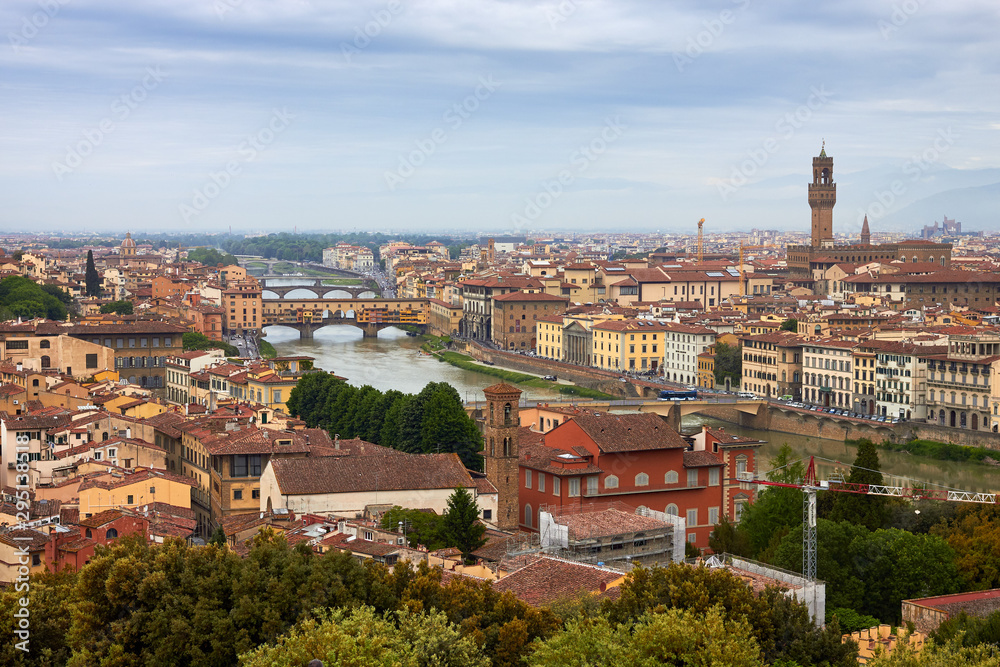 Panorama of historical center of Florence in Italy from Piazzale Michelangelo