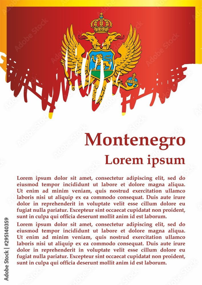 Flag of Montenegro, Montenegro. Template for award design, an official document with the flag of Montenegro. Bright, colorful vector illustration. Flag of Montenegro, Montenegro. Template for award design, an official document with the flag of Montenegro. Bright, colorful vector illustration.